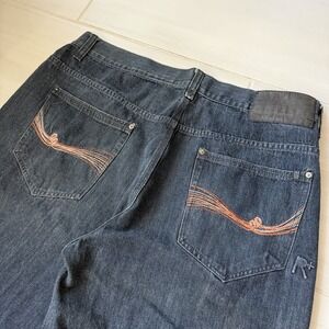 Vintage Skater Wide Leg Jean Shorts Rocawear Baggy Jorts Denim Y2K Sz 44 Embroid